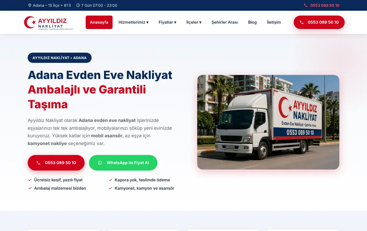 Ayyıldız Nakliyat web sitesi anasayfası