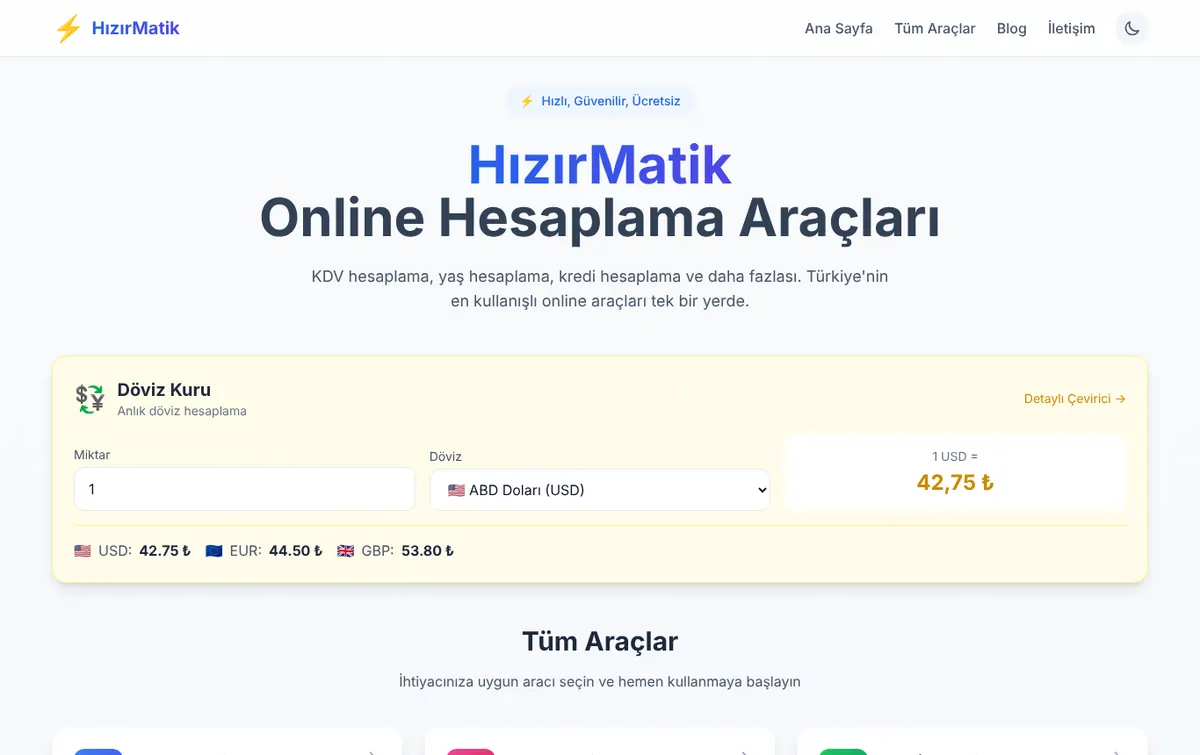 HızırMatik web sitesi anasayfası